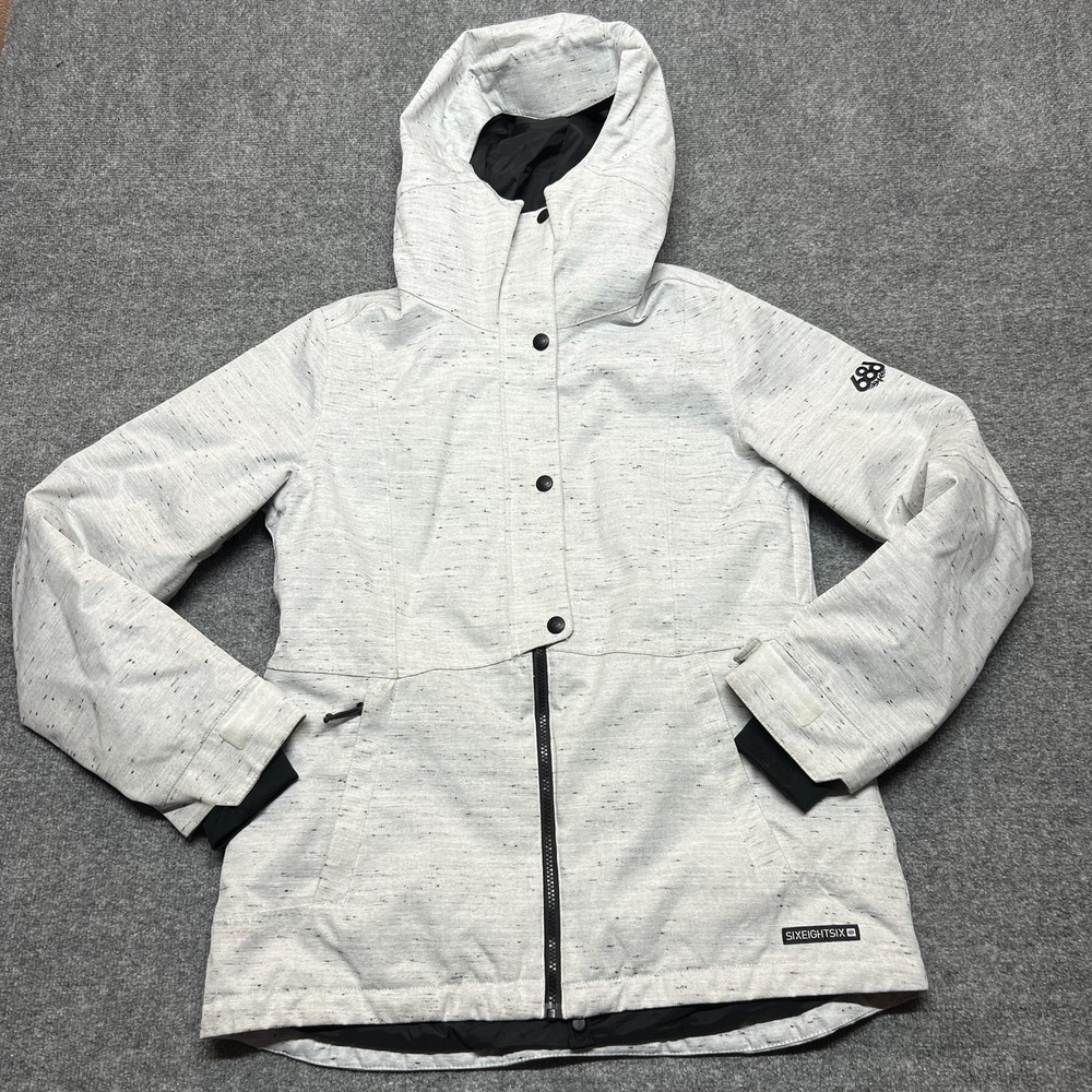686 Jacket Womens Medium Gray InfiDRY 10K/10K Hooded Ski Snow Full Zip Insulated